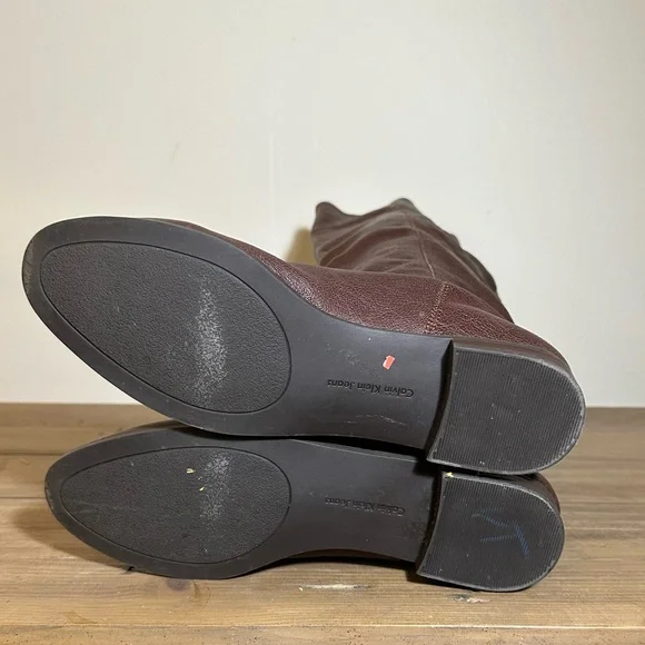 Calvin Klein Dark Brown Leather Knee-High Boots - Picture 6 of 6